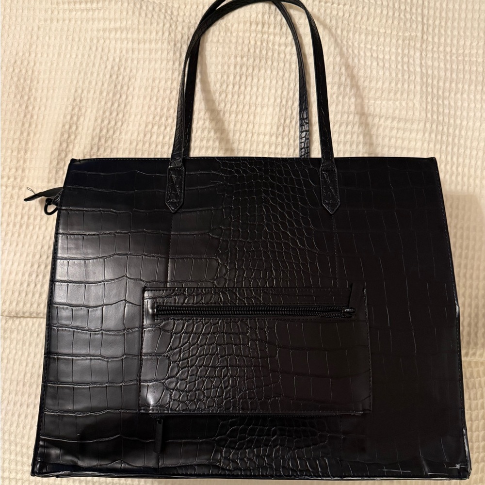 BEIS Black Croc-Embossed Tote Bag